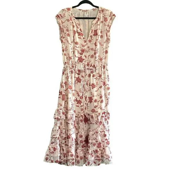 Rebecca Minkoff Sleeveless Blouson Drawstring Waist Cream Floral Dress Size M - Picture 4 of 6